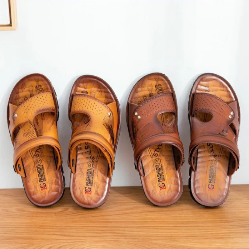 YBQJOO Men's Open Toe Leather Sandals – Anti-Slip Beach Shoes Men's Sandals Axl