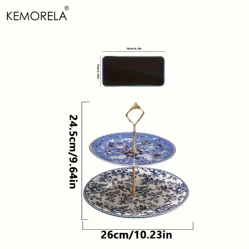 2-Tier Ceramic Dessert Stand – Floral Cake & Party Display Tray Ceramic Dessert Stand Axl