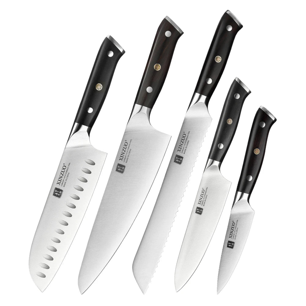 XINZUO 5-Piece Kitchen Knife Set | German 1.4116 Steel & Ebony Kitchen Knife Set Axl 5PCS Knife Set