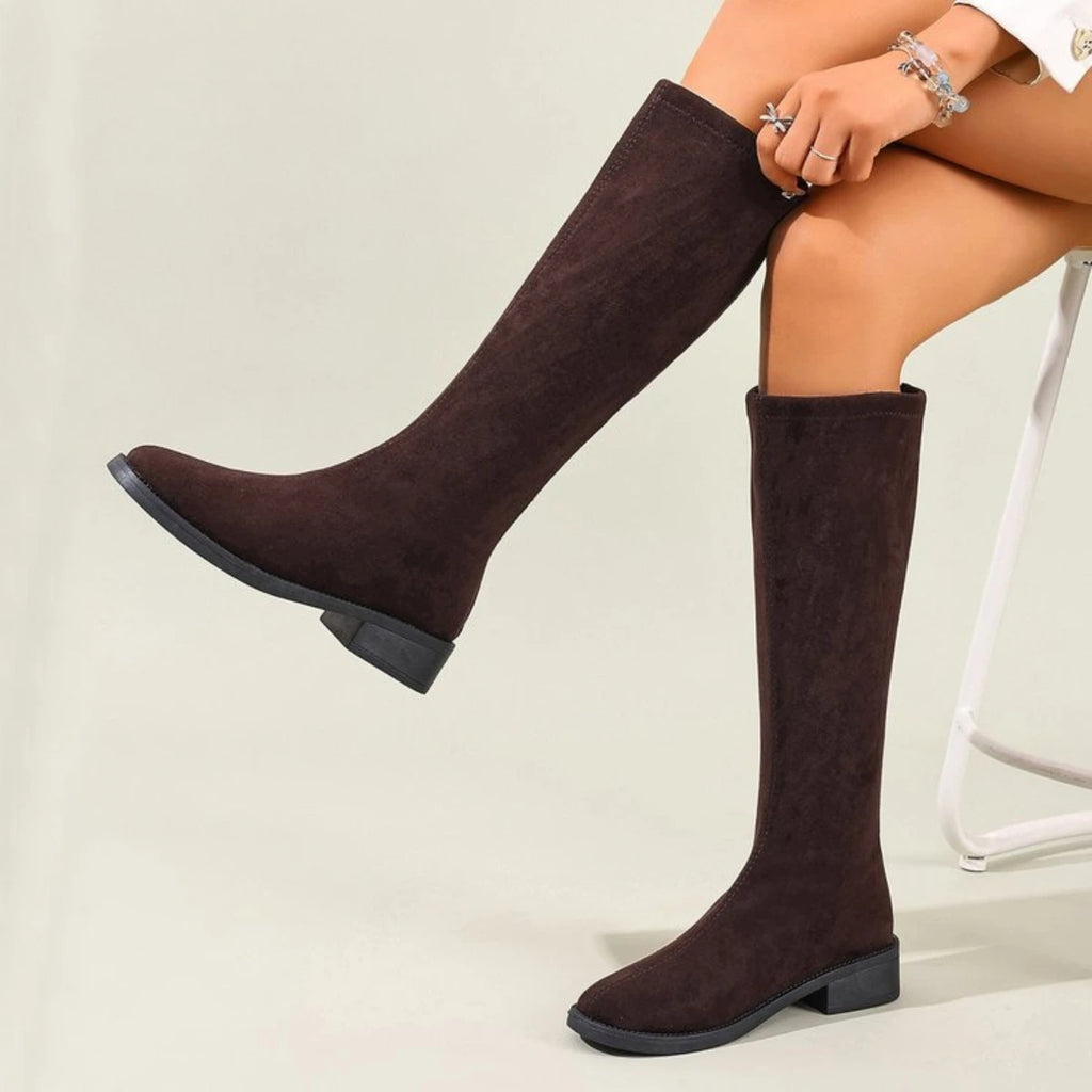 Women's Suede Knee-High Knight Boots – Low Heel Zip Winter Knee-High Boots Axl