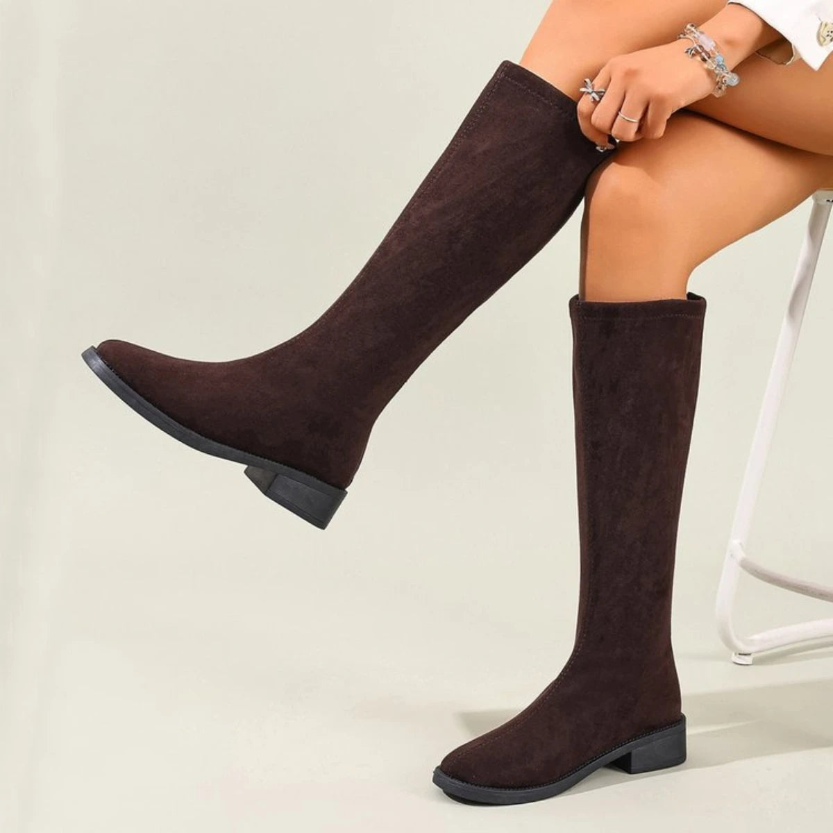 Women's Suede Knee-High Knight Boots – Low Heel Zip Winter Knee-High Boots Axl