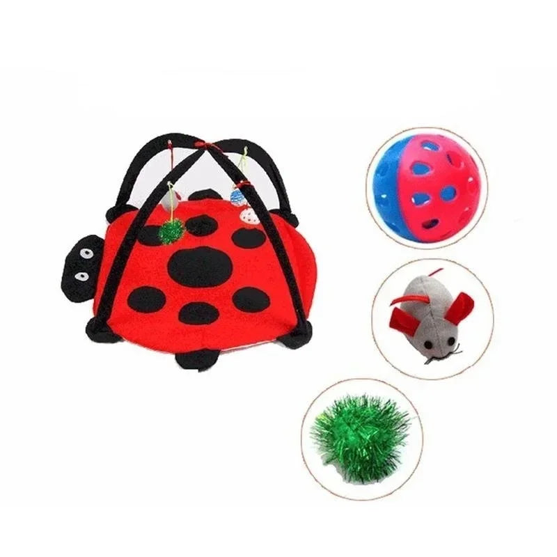 Cat Play Tent Bed with 4 Hanging Toys – Indoor Kitten Rest House Cat Tent Play Bed Axl