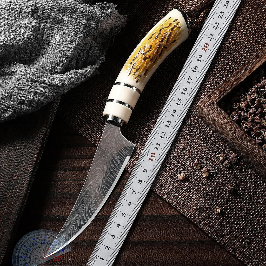 Damascus Curved Kitchen Knife – Sharp Stainless Steel Fruit Knife Damascus Kitchen Knife Axl