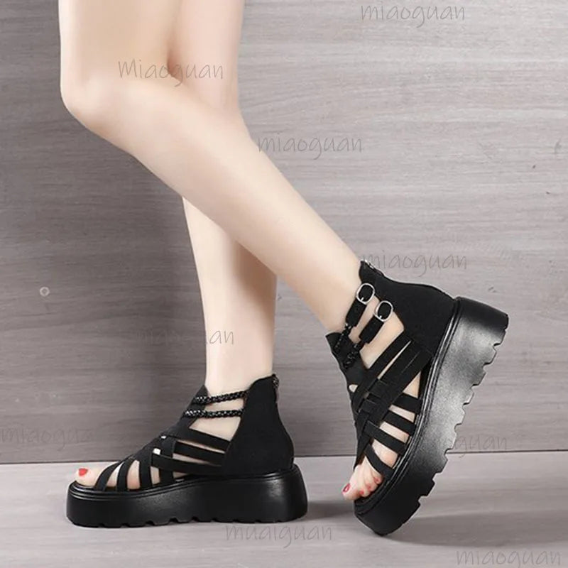Women's Gladiator Wedge Sandals – Cross Strap Open Toe Platform Gladiator Wedge Sandals Axl