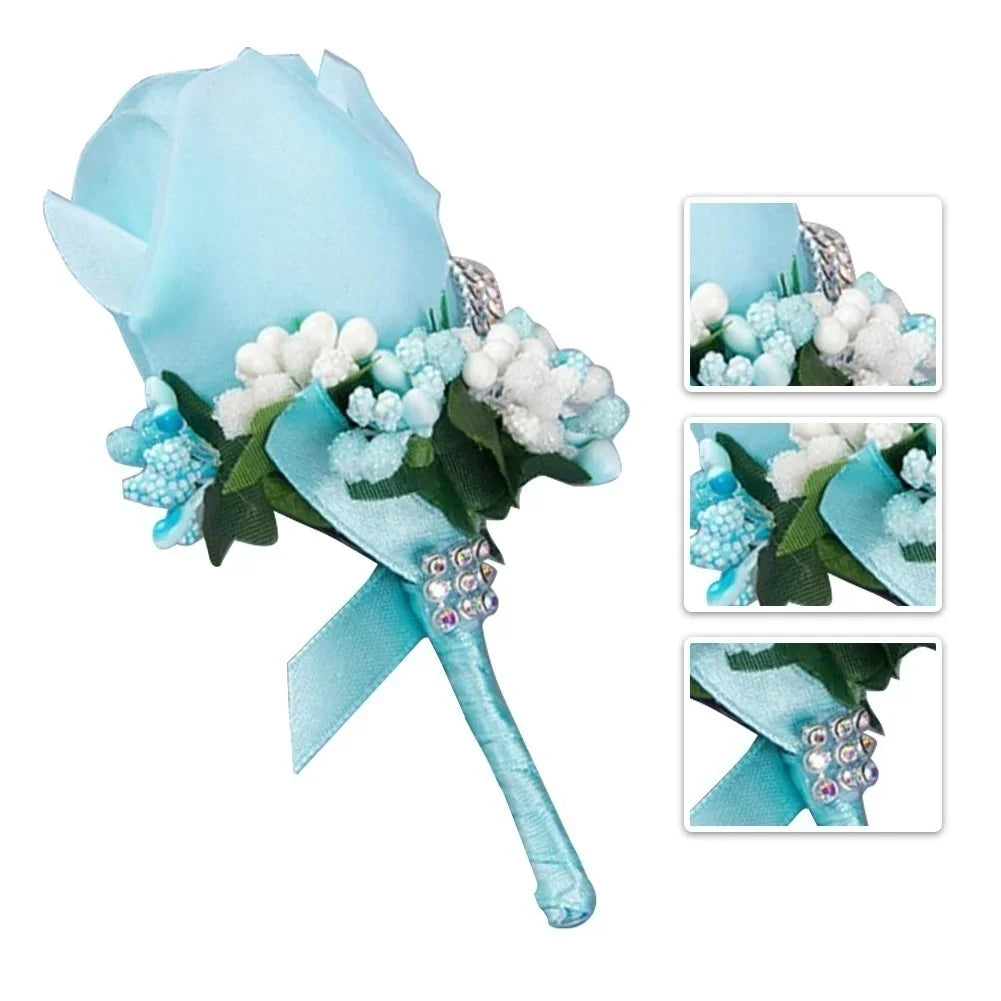 Silk Rose Groom Corsage Brooch – Men's Wedding Boutonnière Pin Wedding Corsage Brooch Axl