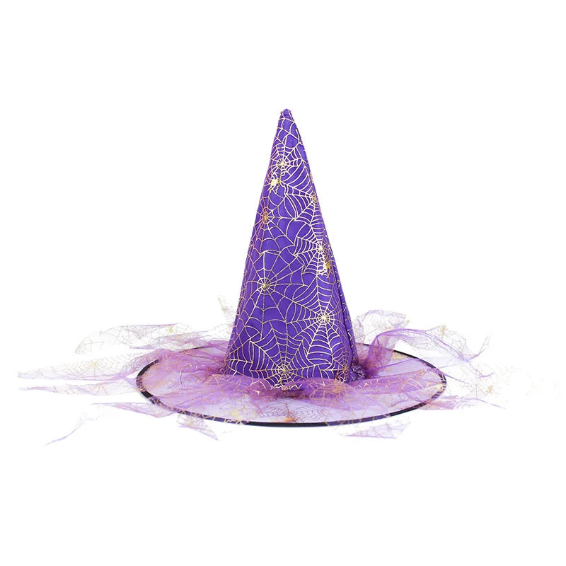 Lace Mesh Witch Hat – Unisex Halloween Costume Cap Costume Hat Axl L B-Purple