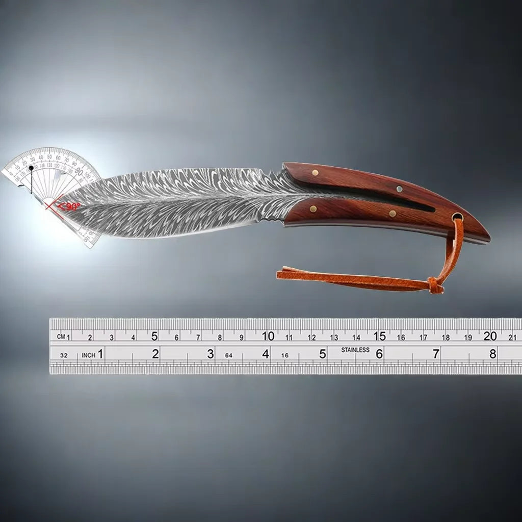 EDC Fixed Blade Knife – Patterned Leaf Blade & Wood Handle Fixed Blade Knife Axl