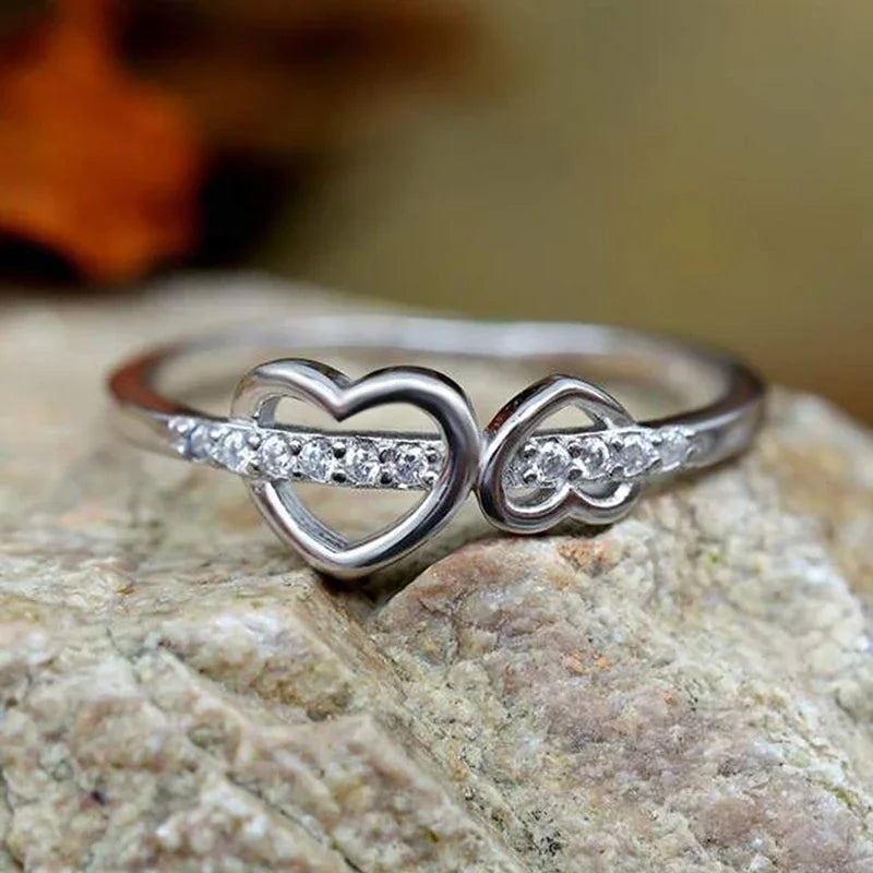 Huitan Double Heart Ring – Cubic Zirconia Women's Fashion Ring Fashion Ring Axl