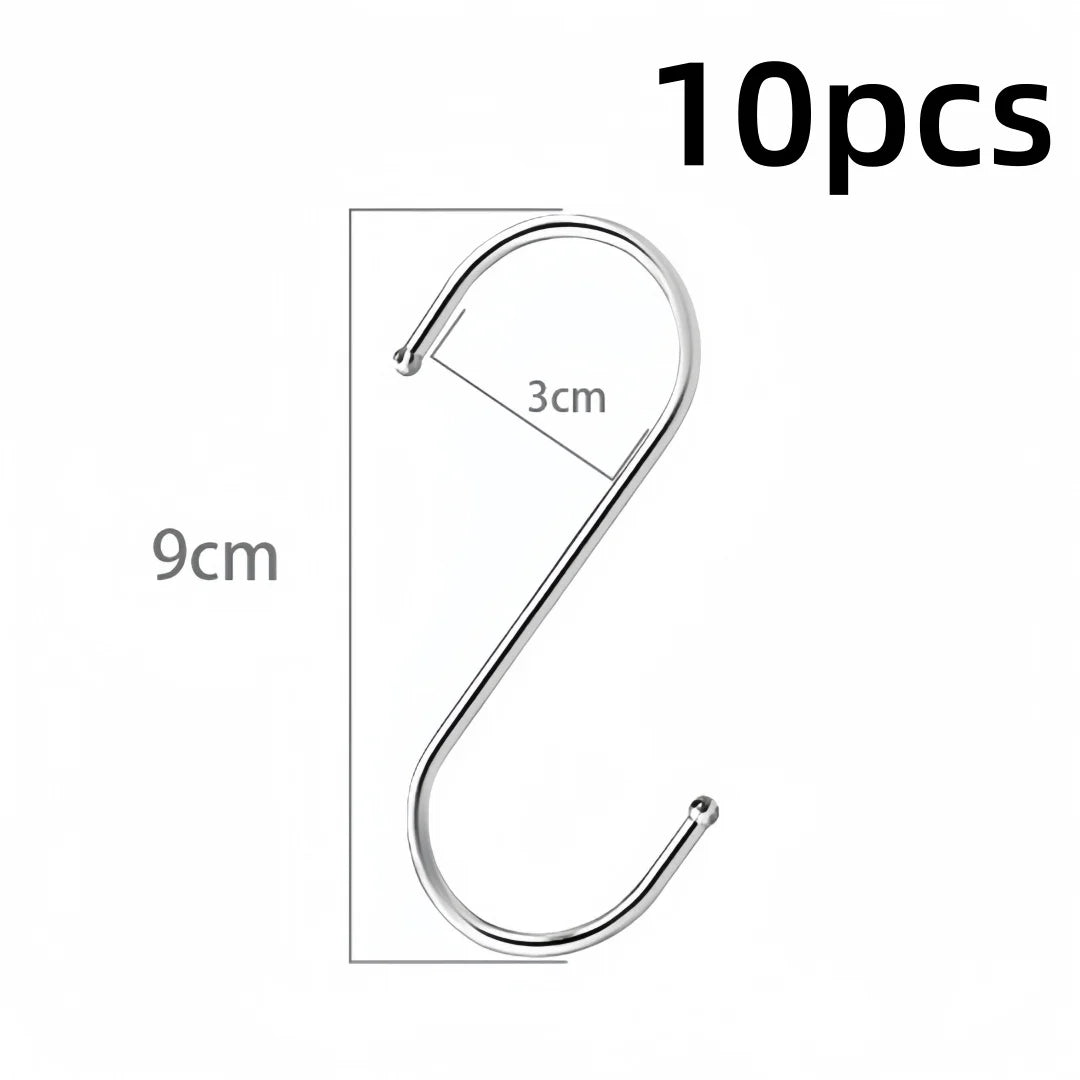 10-Pack Stainless Steel S Hooks – No-Drill Kitchen Organizer Storage S Hooks Axl 9cm-10pcs