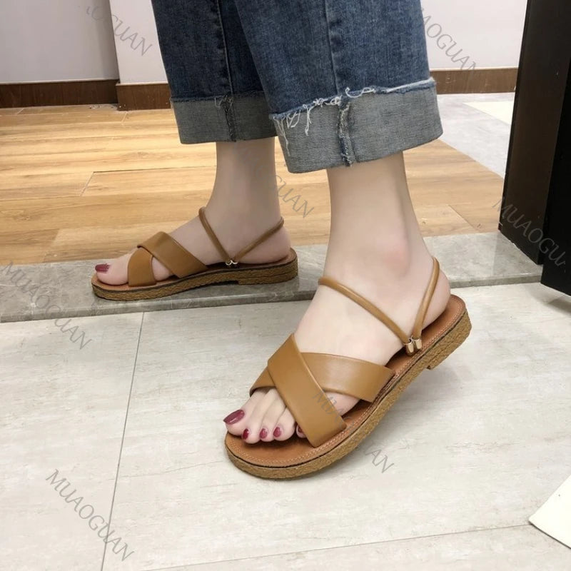 Roma Women's Cross Strap Flat Sandals – Summer Beach Shoes Flat Sandals Axl