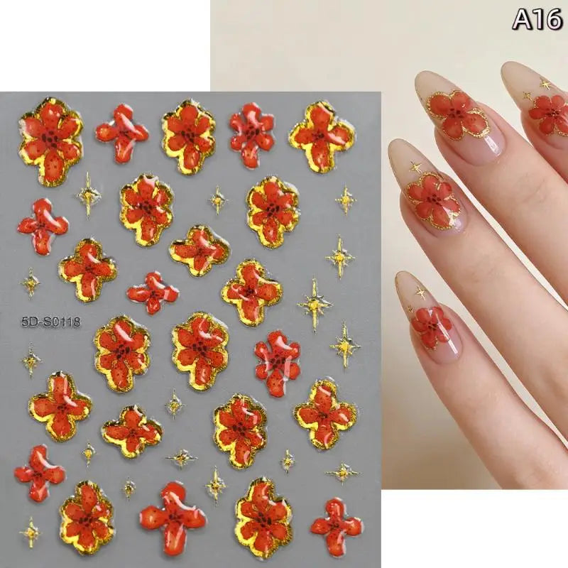 5D Floral Nail Stickers – Bronzing Blossom Petal Appliques DIY Nail Art Stickers Axl A16