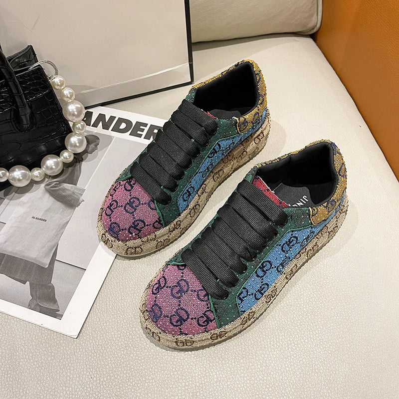Women's Rhinestone Platform Sneakers – Luxury Designer Casual Shoe Platform Sneakers Axl Blue 38