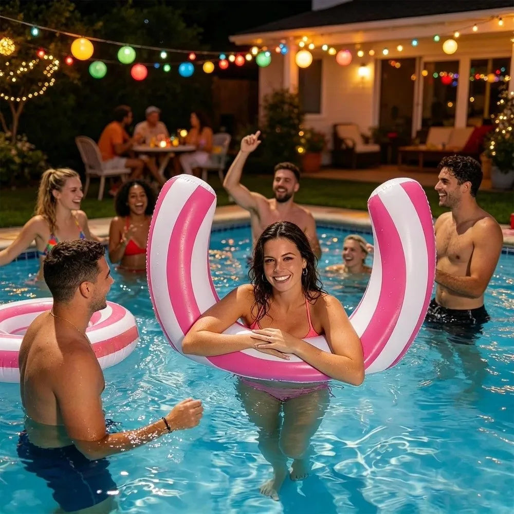U-Shaped Striped Inflatable Pool Float – Arch Swimming Ring Inflatable Pool Float Axl