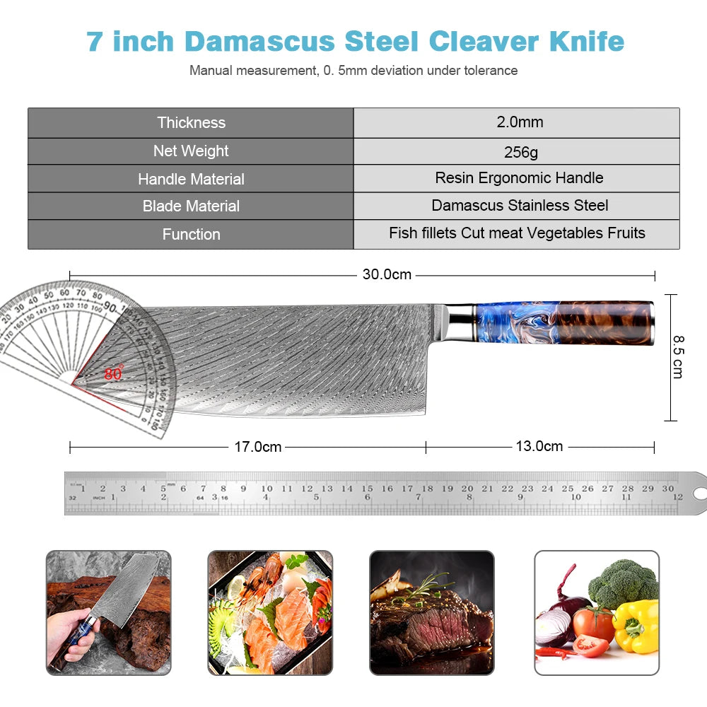 XITUO 7-Inch Damascus Steel Cleaver Knife – Kitchen Butcher Damascus Cleaver Knife Axl