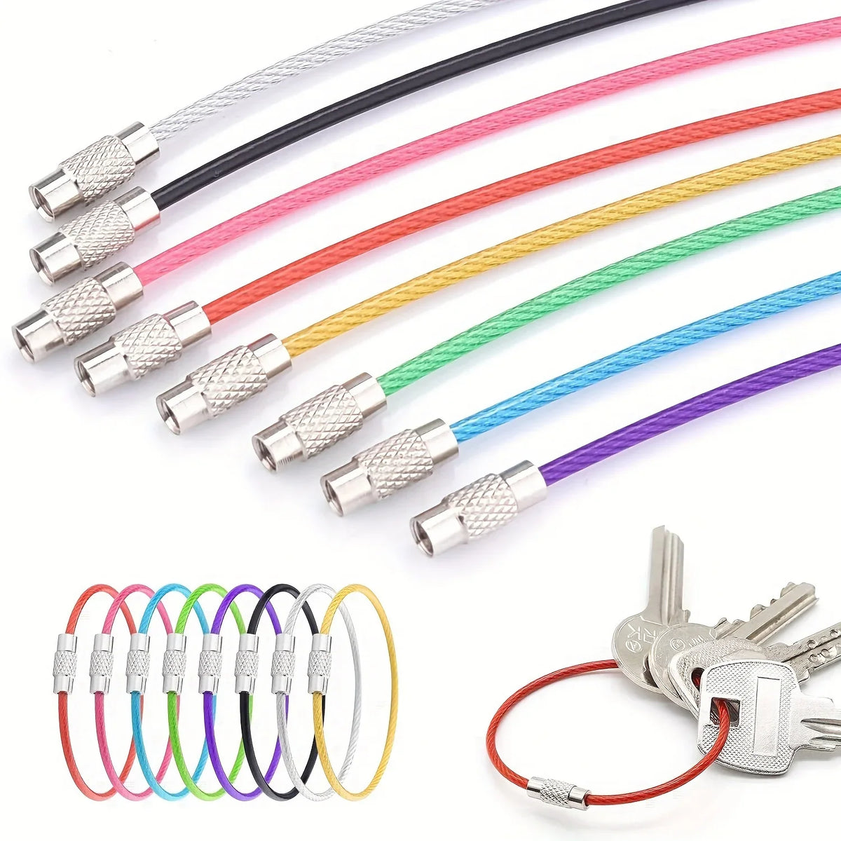 10-Pack Stainless Steel Cable Wire Keychains & Luggage Tag Loops Cable Wire Keychains Axl