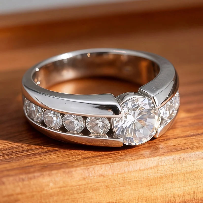 Huitan Round CZ Eternity Wedding Ring for Women – Silver Tone CZ Wedding Ring Axl