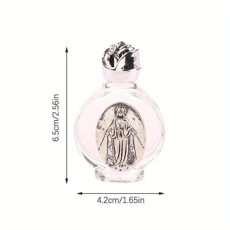 Holy Water Glass Bottle – Christian Virgin & Rose Cross Design Religious Glass Bottle Axl