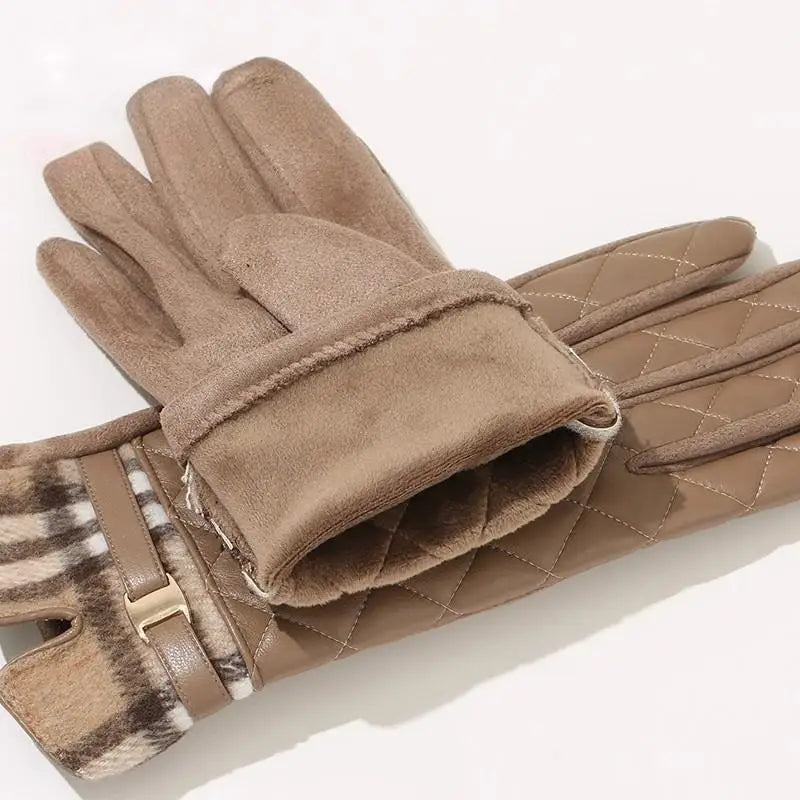 Women's Plaid PU Leather Touchscreen Winter Gloves | Plush Warm Winter Touchscreen Gloves Axl