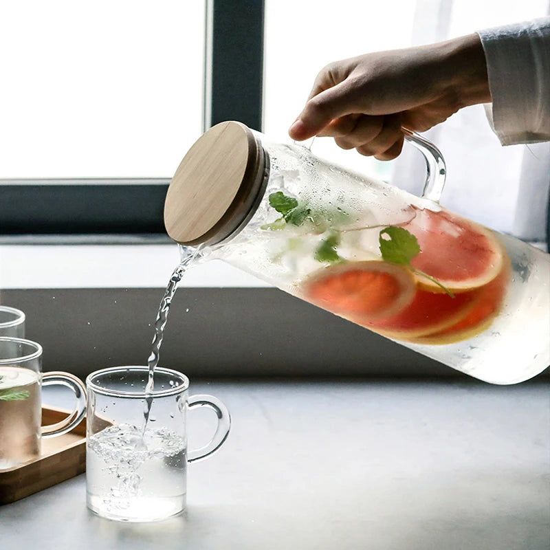KEMORELA Glass Kettle 1L/1.5L – Bamboo Lid & BPA-Free Filter Glass Kettle Jug Axl