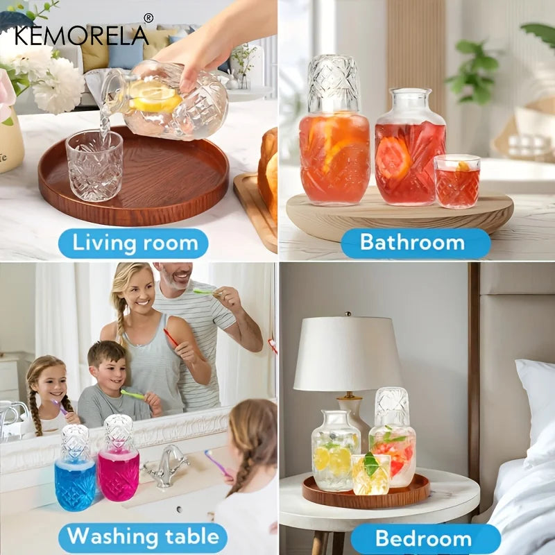 KEMORELA Crystal Glass Carafe & Cup Set – 500ml Drinkware Glass Carafe Set Axl