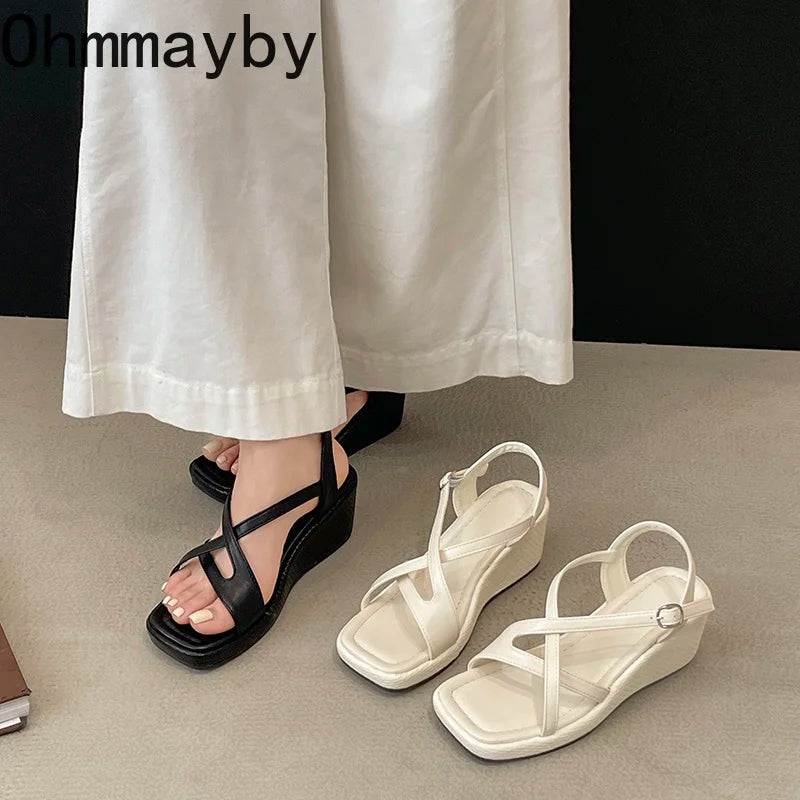 Women's Platform Wedge Sandals – Cross & Ankle Strap Summer Platform Wedge Sandals Axl