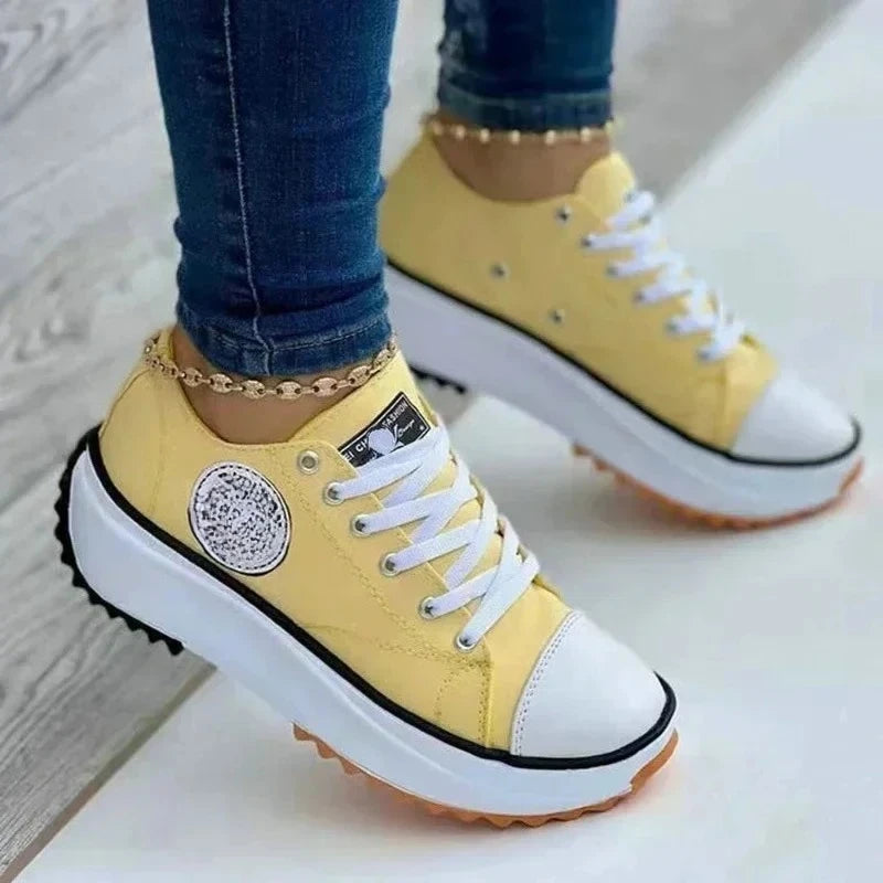 Women's Canvas Lace-Up Sneakers – Flat Casual Walking Shoes Canvas Sneakers Axl