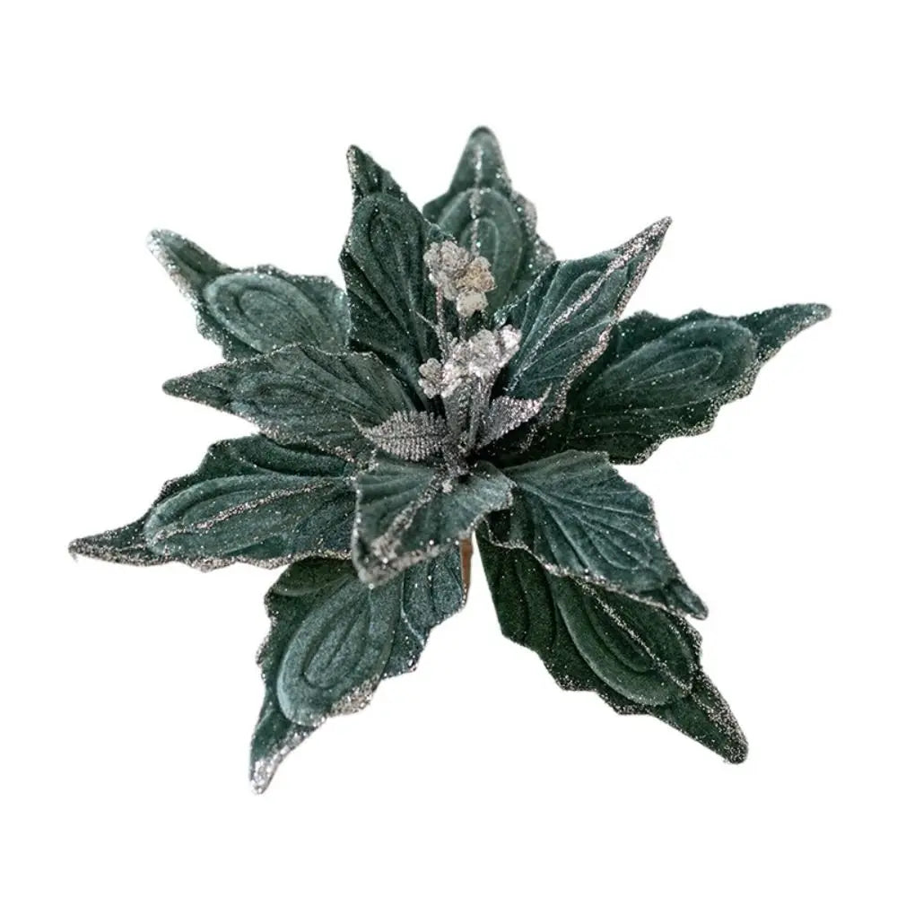 Glitter Poinsettia Artificial Christmas Flower Ornament 28cm Christmas Tree Ornament Axl Green
