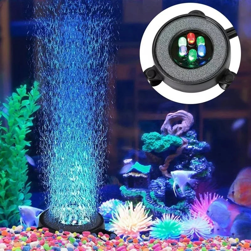 Color Changing LED Aquarium Bubbler Light | Round Fish Tank Lamp Aquarium LED Light Axl