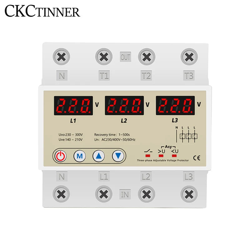 3-Phase Voltage Protector 63A 380V DIN Rail | Auto Recovery Voltage Protector Axl 63A 4P