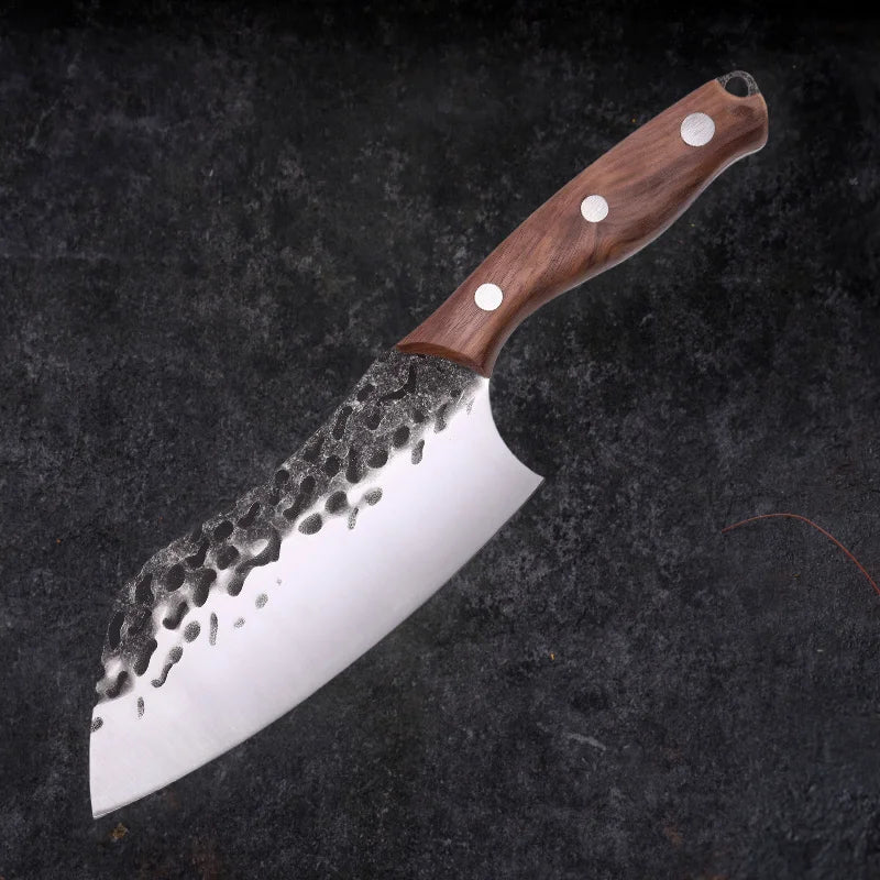 Handmade Forged Meat Cleaver – Walnut Handle, 56 HRC Steel Kitchen Cleaver Knife Axl