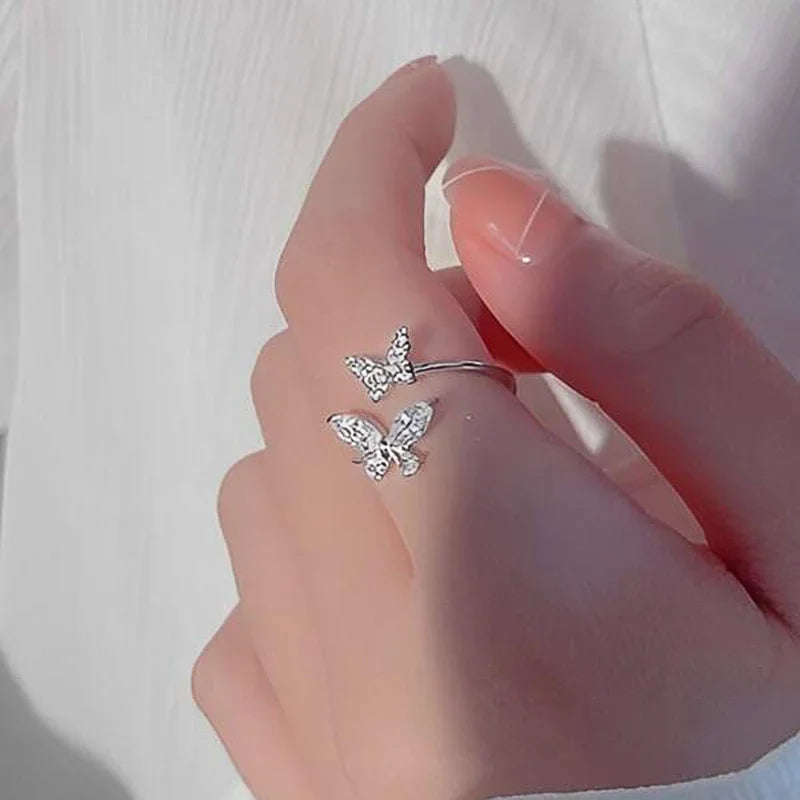 Huitan Butterfly Opening Ring Women – Silver CZ Fashion Jewelry Fashion Ring Axl