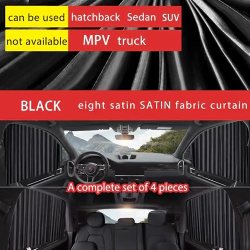 Car Sunshade Curtains 4 PCS – Retractable UV Window Cover Car Window Sunshade Axl Black