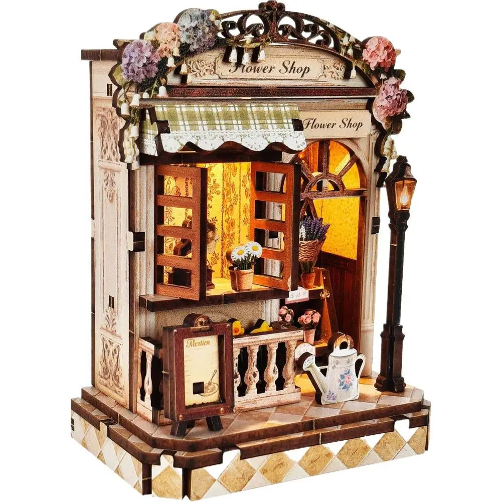 3D Wooden Miniature House Kit with LED Light – DIY Dollhouse Miniature Model Kit Axl Flower Shop