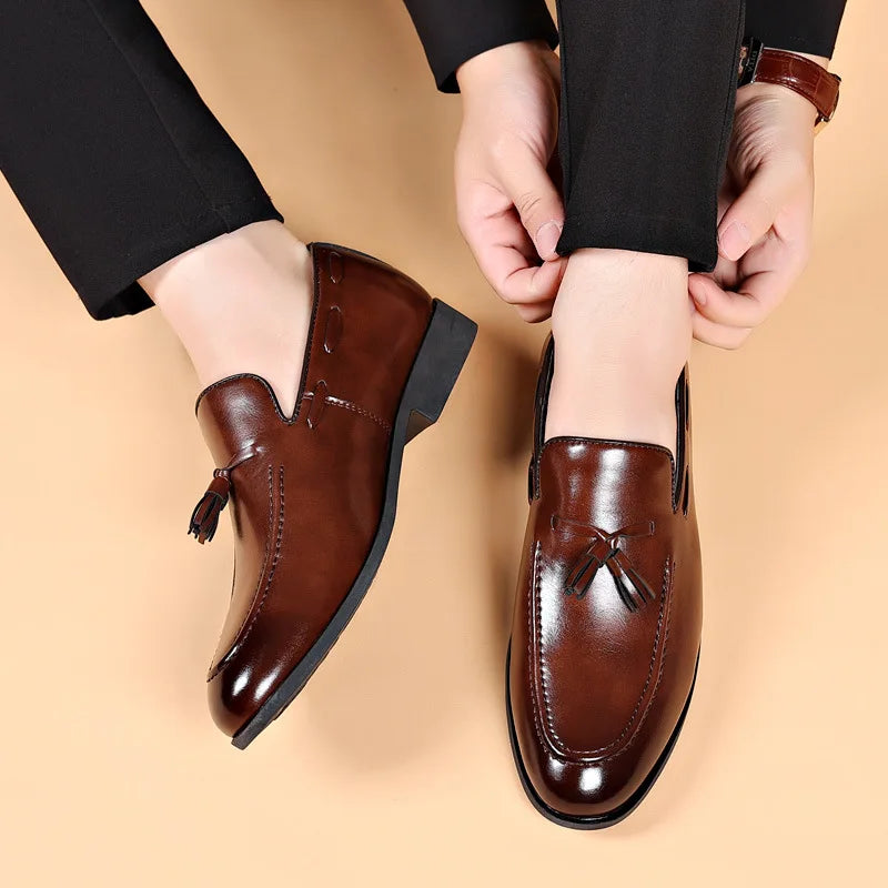 YBQJOO Men's Slip-On Leather Loafers – Business Casual Shoes Men's Loafers Axl Brown 47