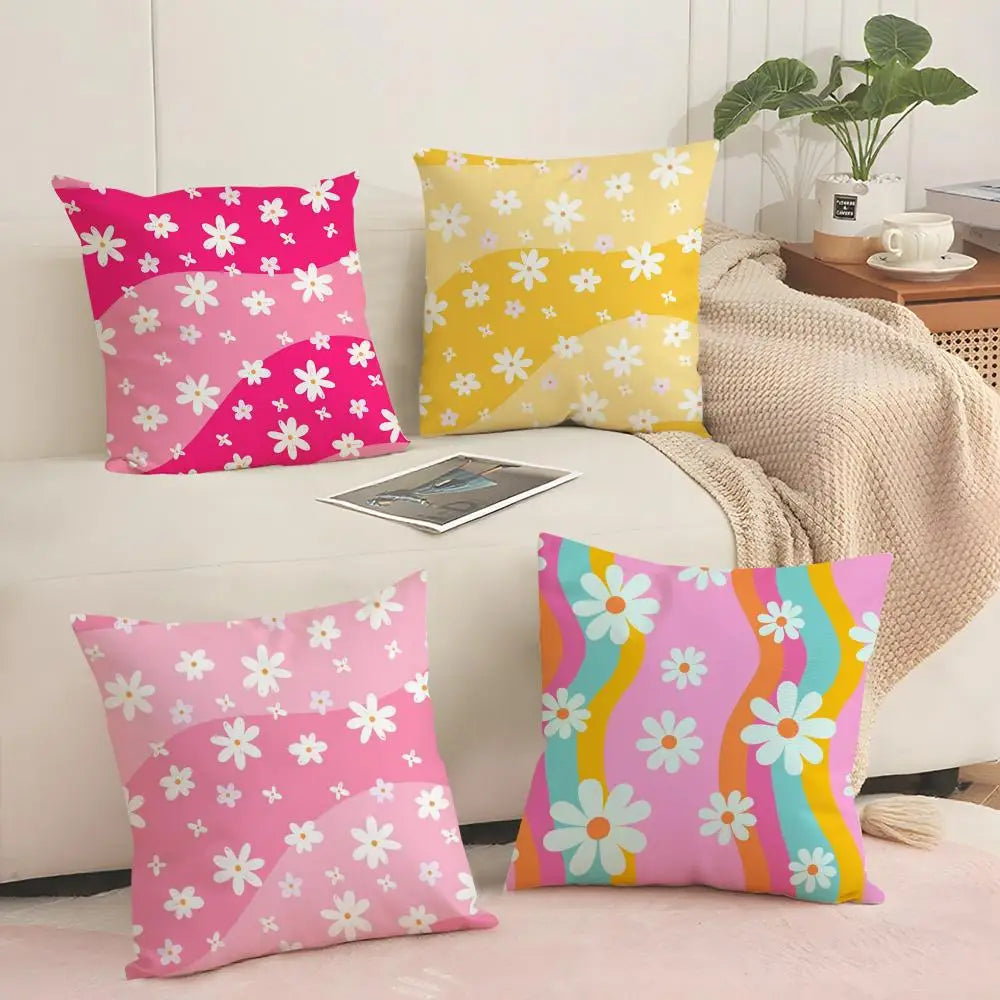 Colorful Daisies Linen Cushion Cover with Hidden Zipper Decorative Cushion Cover Axl