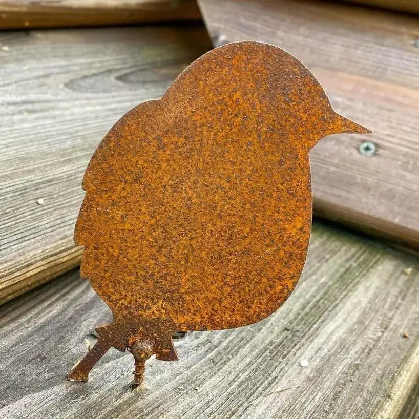 4-Piece Rusty Metal Bird Ornaments – Iron Garden Fence Decor Garden Metal Sculpture Axl