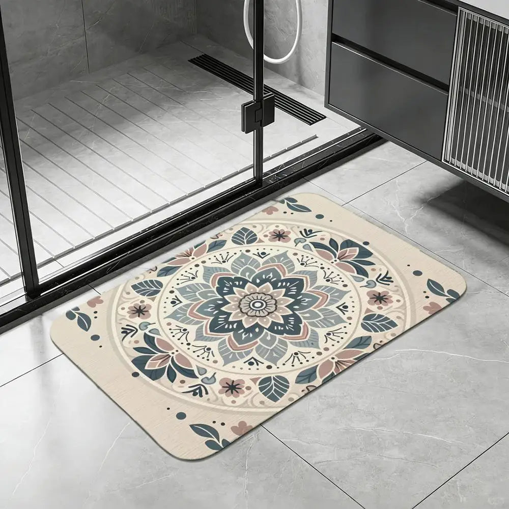Lotus Mandala Diatomite Bath Mat – Quick Dry & Non-Slip Diatomite Bath Mat Axl White2 50x80cm