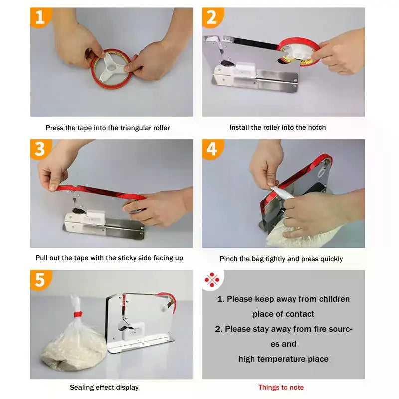 Portable Metal Bag Sealer & Tape Dispenser with Cutter Bag Sealer Tool Axl