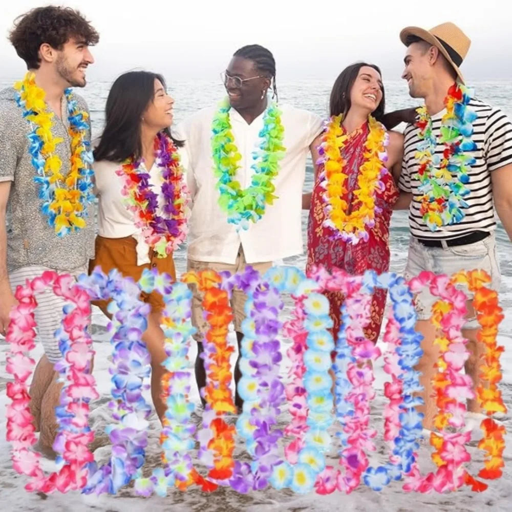 10-Pack Hawaiian Lei Flower Garlands – Luau Party Necklaces Party Lei Garland Axl