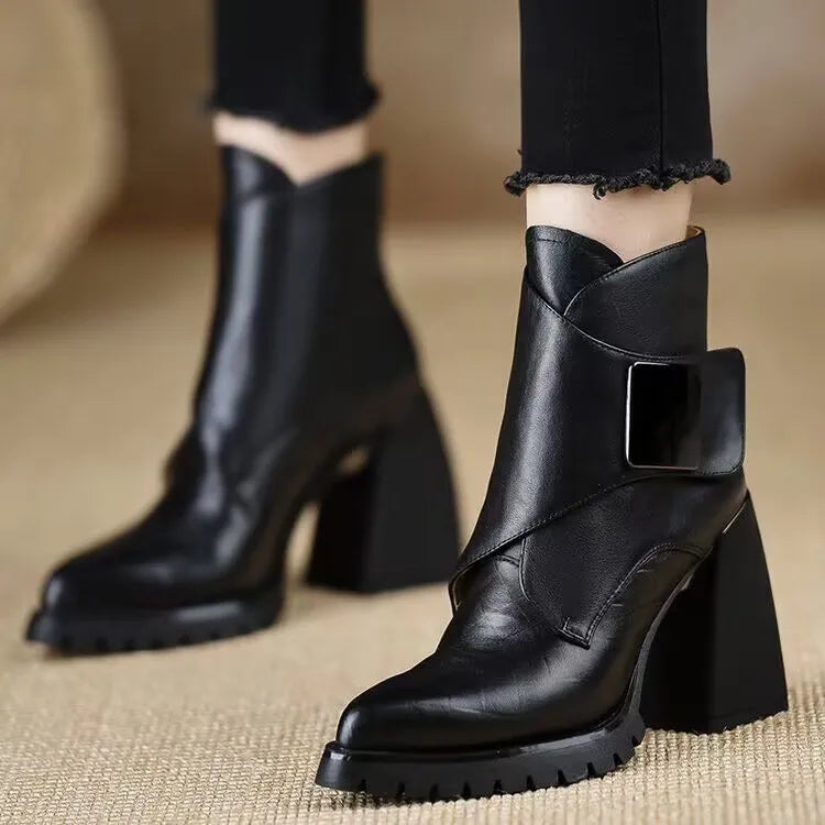 Women's Pointed Toe Block Heel Mid-Calf Boots | Street Style Women's Mid-Calf Boots Axl