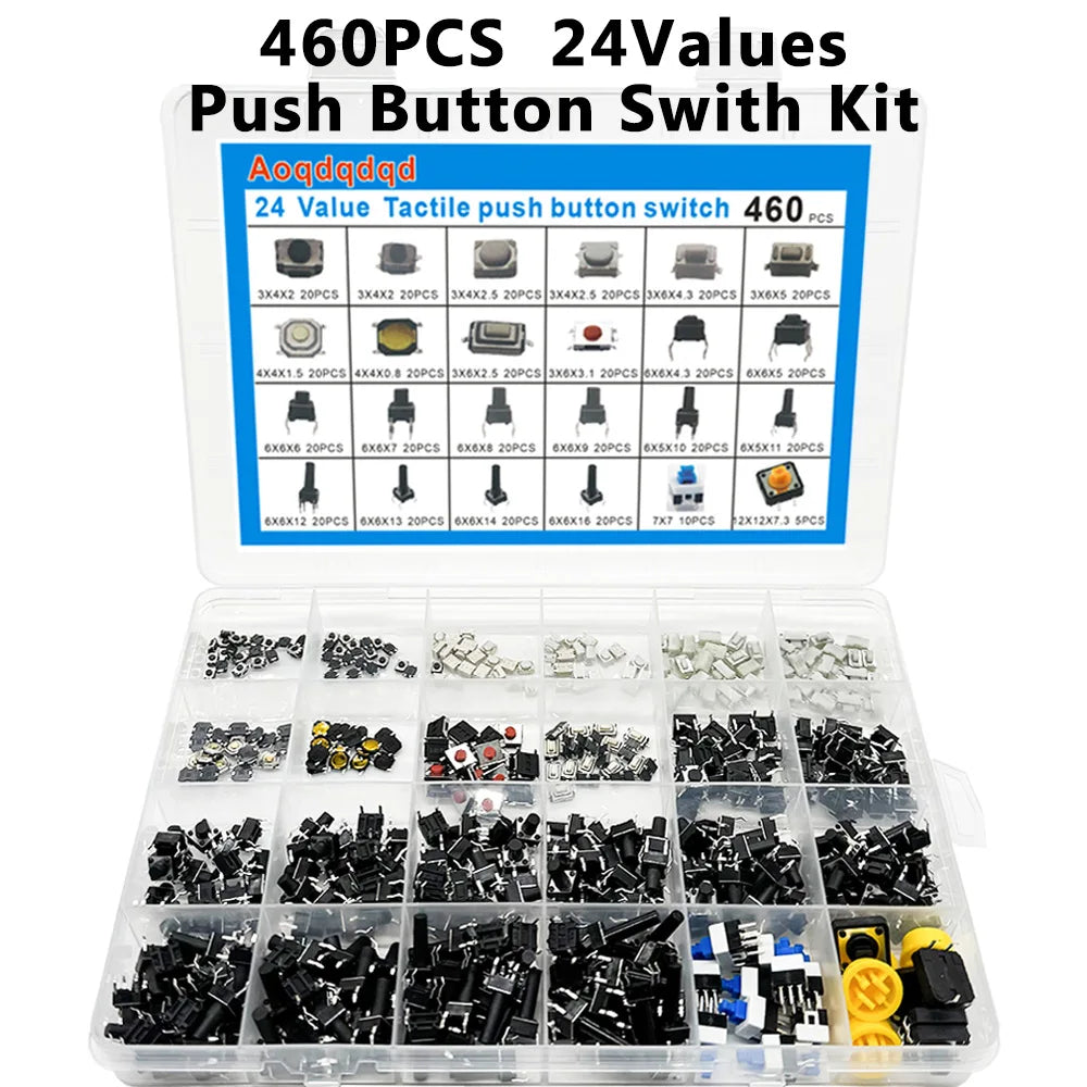 460-Piece SMD Tactile Push Button Switch Kit – 24 Values Switch Assortment Kit Axl Default Title