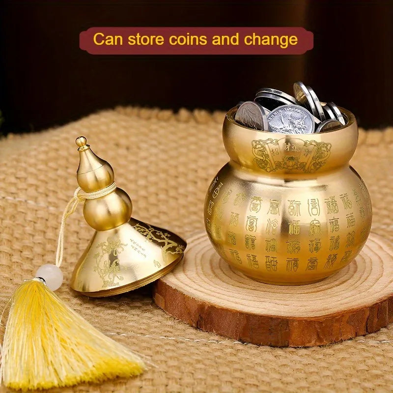 Brass Gourd Feng Shui Ornament with Tassel | Gold Decor Feng Shui Ornament Axl