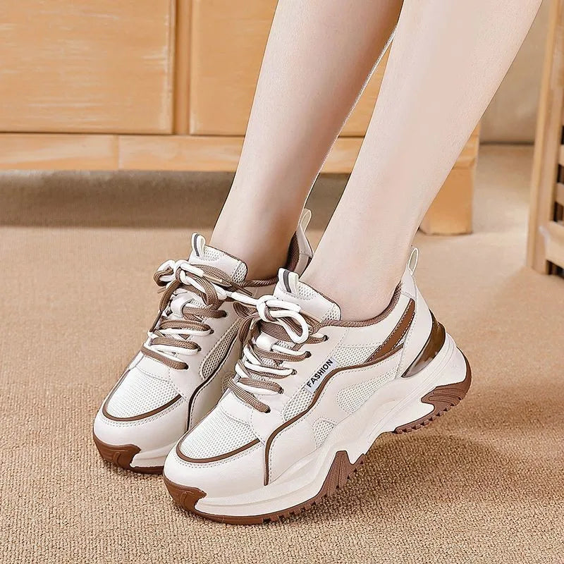 YEAE Women's Retro Platform Sneakers – Casual Lace-Up Shoes Platform Sneakers Axl Khaki 40