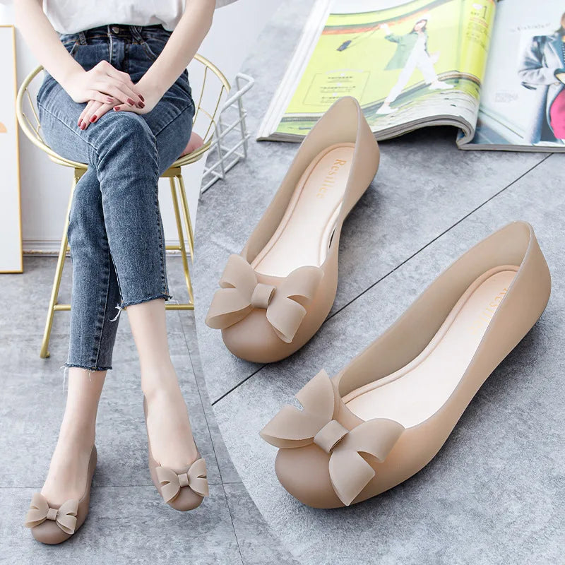 Women's Waterproof Ballet Flats | Slip-On Bow Rain Shoes Ballet Flat Shoes Axl