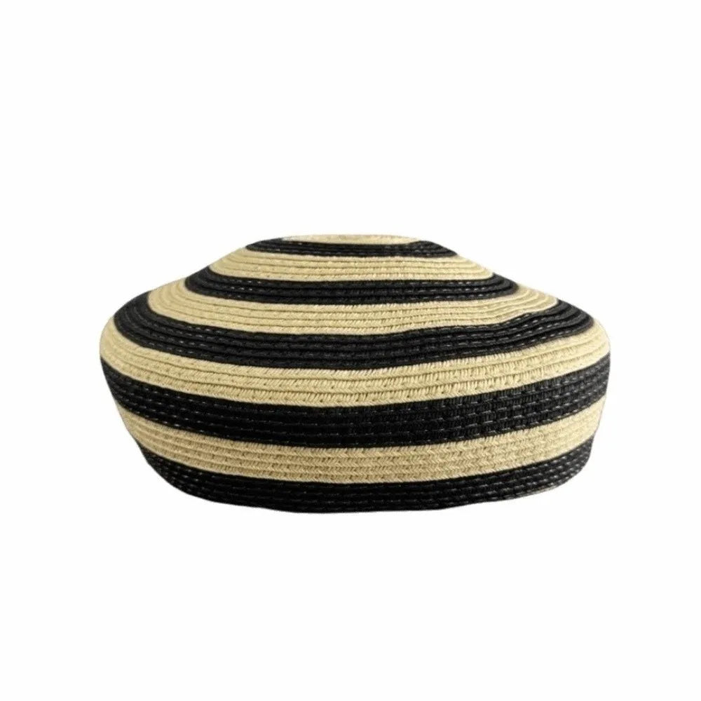 Women's Striped Paper Straw Dome Sun Hat – Lightweight & Elegant Straw Sun Hat Axl Black
