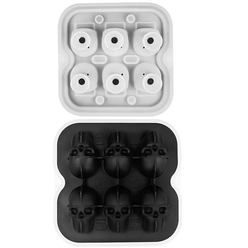 Skull Ice Ball Mold – BPA-Free 3D Silicone Ice Cube Tray 4/6 Grid Silicone Ice Mold Axl 6Grid Black