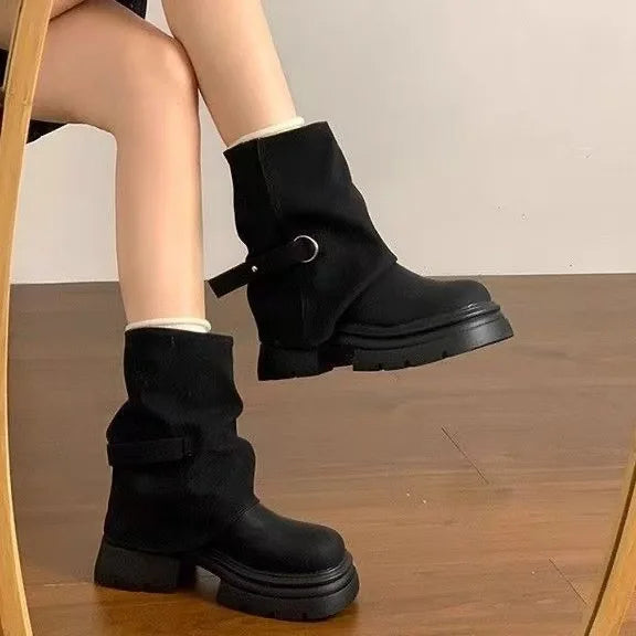 Women's Vintage Platform Block Heel Ankle Boots | Zip-Up Platform Ankle Boots Axl