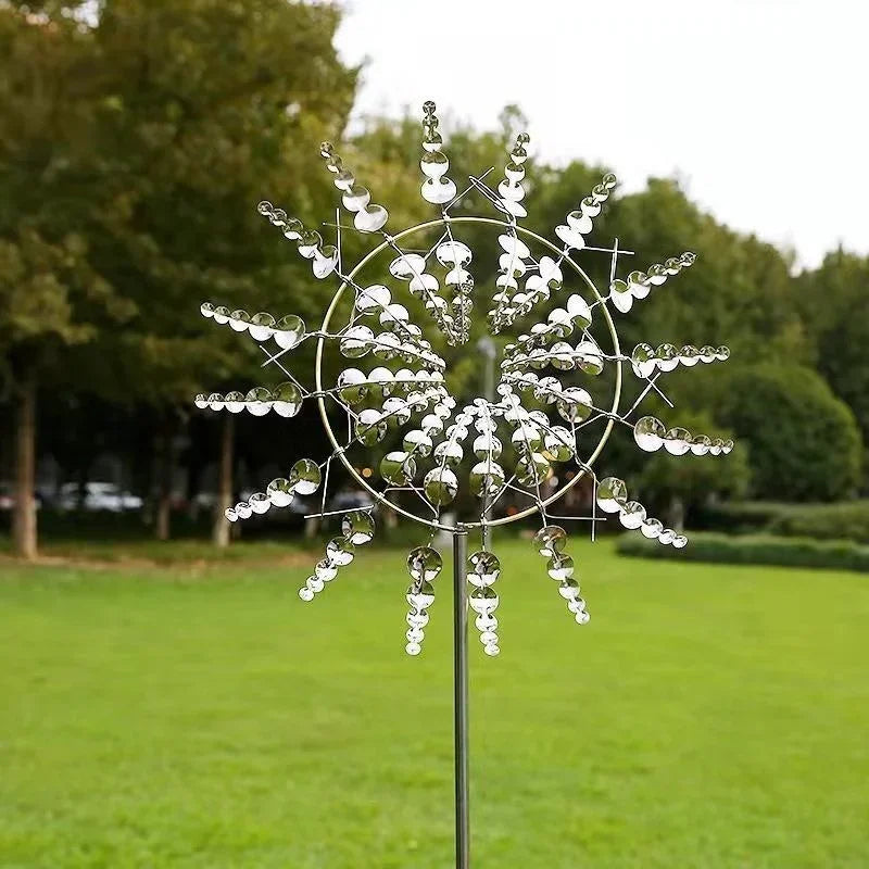 Metal Garden Windmill Wind Spinner – Rotating Outdoor Sculpture Garden Wind Spinner Axl Silver