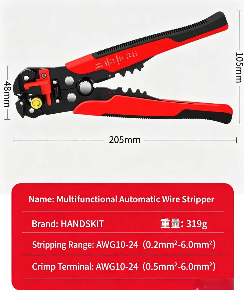 Automatic Wire Stripper Crimper Cutter Multifunctional Plier Wire Stripper Plier Axl 8 Inches Red Black