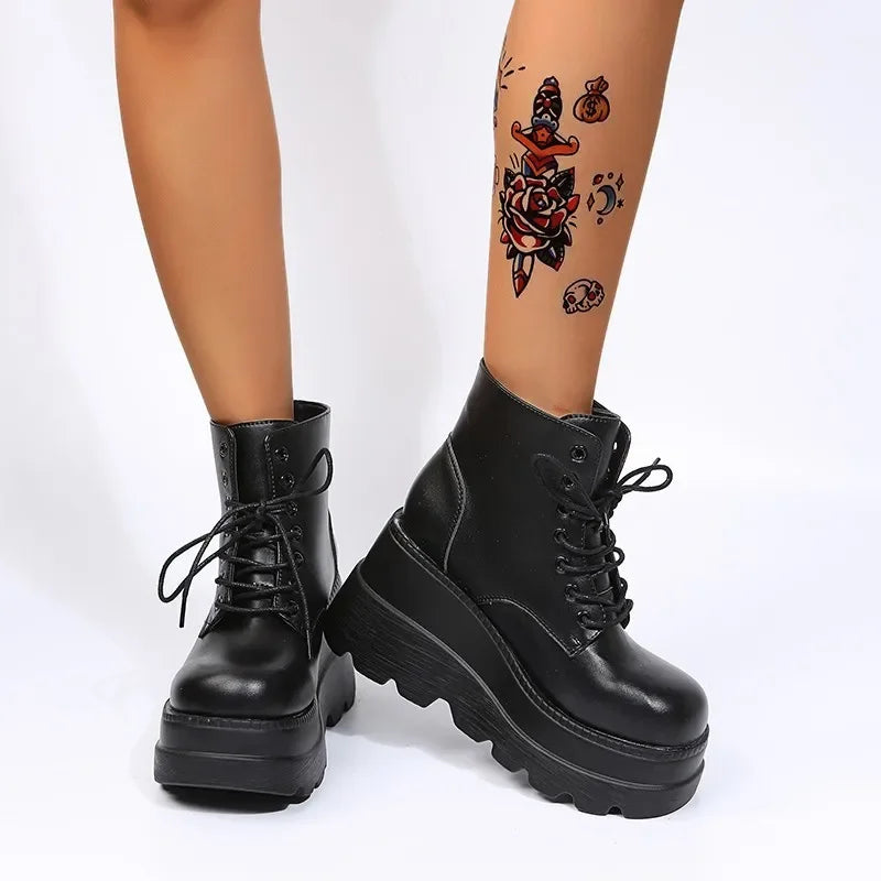 Women's Platform Ankle Boots – Lace-Up Thick Sole Block Heel Platform Ankle Boots Axl